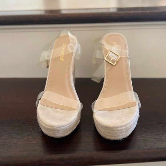 Clear Strap Wedges - Like New - Picture 1 of 4